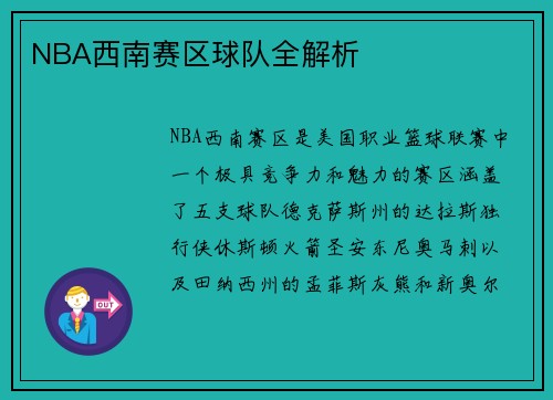 NBA西南赛区球队全解析