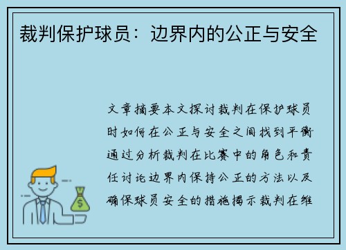 裁判保护球员：边界内的公正与安全